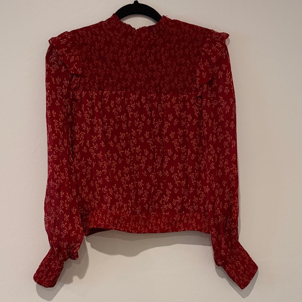 Free People Red Floral Blouse